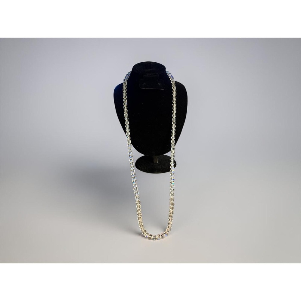 VTG Clear Crystal Necklace Faceted Glass Beads Uniform Strnd Gold Filigree Clasp